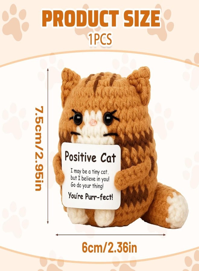 CZFSWT Positive Crochet Animals, 7.5 * 6 Cm Emotional Support Crochet Cat, Positive Cat Crochet Animals Handmade Brown Cat for Stress Relief, Desk Decoration, Gift for Special Occasions - Image 2